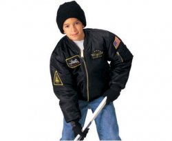 KIDS FLIGHT JACKET WITH PATCHES - BLACK