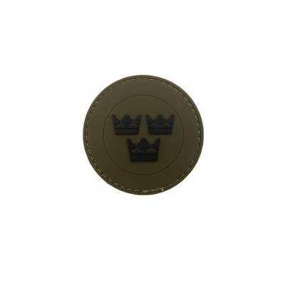 Swedish PVC Patch Round - Three Crown - Army Green/Black