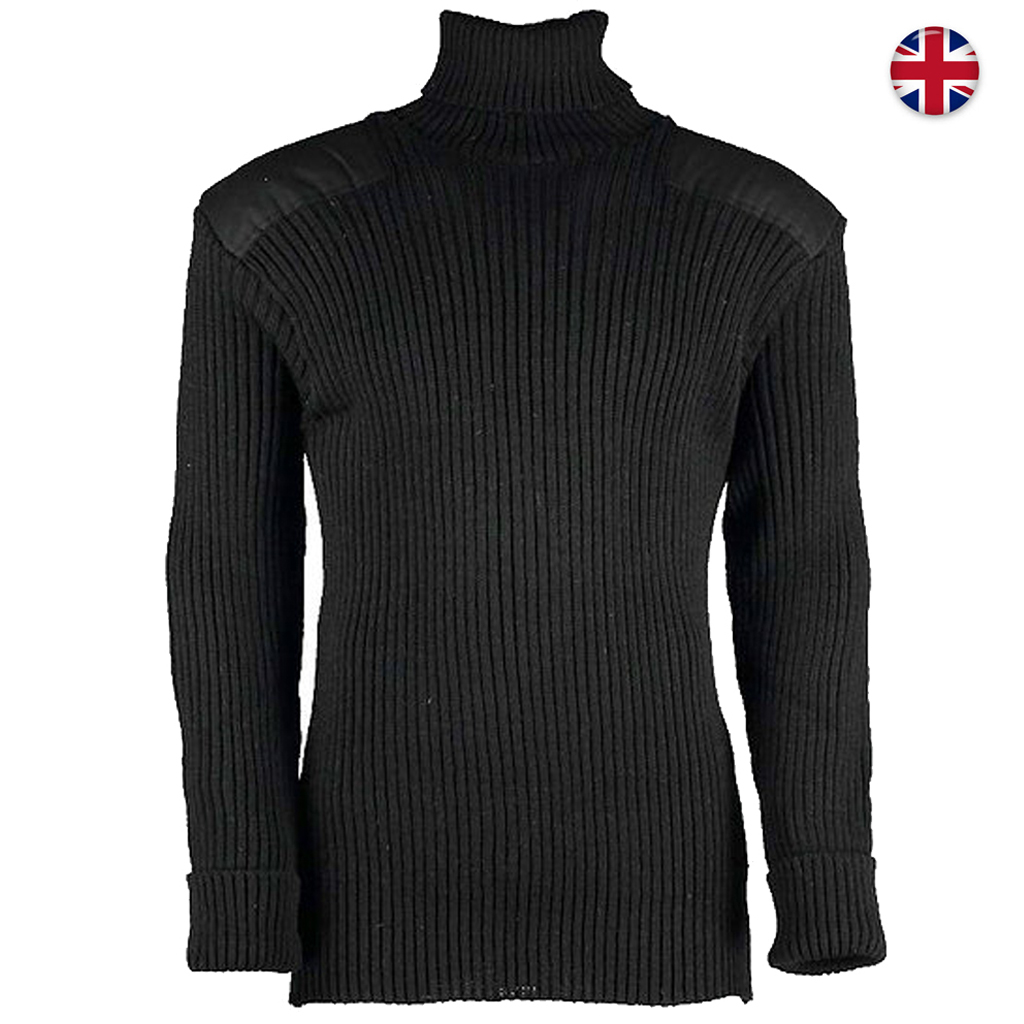 OUTDOOR,UNIFORM,SECURITY,#12999 Roll Neck with Patches 100% Wool Ribbed Jumper 
