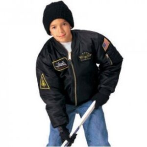 KIDS FLIGHT JACKET WITH PATCHES - BLACK