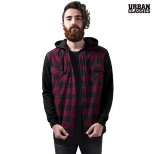 Urban Classics Flanell Hoodie - Burgandy/Black