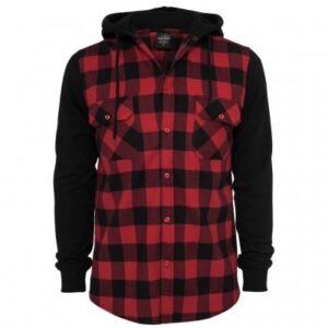 Urban Classics Flanell Hoodie - Red/Black