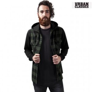 Urban Classics Flanell Hoodie - Black/Forest